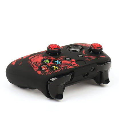 Tiger Controller Skin Cover Compatible with Xbox one Controller, RALAN Protector Case, Customised Thumb Grips Caps - color: Tiger Black Red