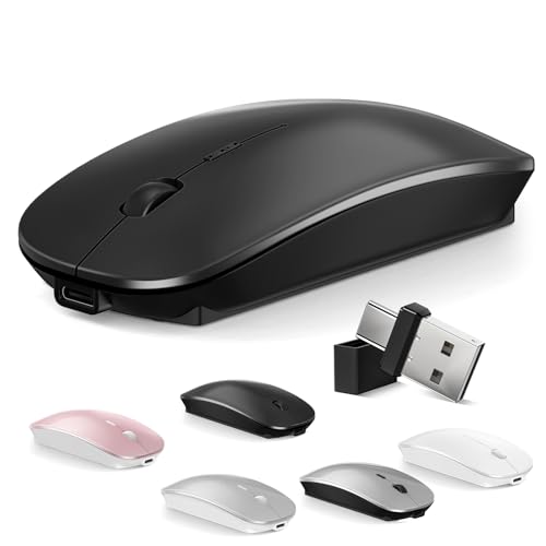 Normdecos Mouse for MacBook Wireless Bluetooth Mouse Laptop MacBook Air Mac Pro Rechargeable Silent PC iPad Optical Mice with Dual Mode Switch Bluetooth 5.2/3.0 and 2.4GHz USB Type-C Receiver Black - color: 2.Bluetooth Wireless Mouse (Black)