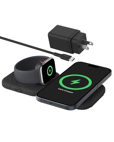 Belkin Qi2 15W Magnetic Wireless Travel Pad, 2 in 1 Foldable Charger | MagSafe compatible, iPhone 16 Series, Apple Watch 9, AirPods compatible, portable travel charger, Magnetic - style: 2 in 1