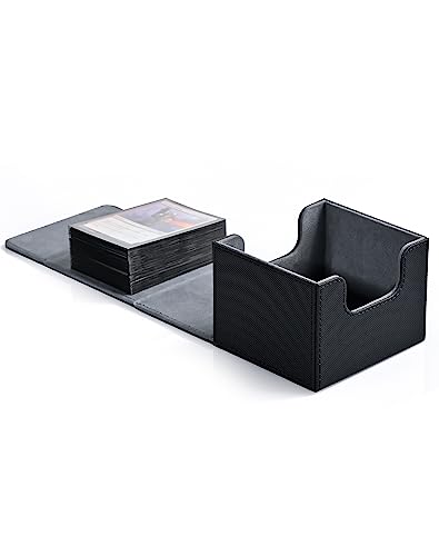 ZLCA Card Deck Box with 2 Dividers for MTG Cards, Large Horizontal Card Storage Box Fits 150+ Single Sleeved Cards, PU Leather Commander Deck Box for TCG CCG (Black) - color: A1-Black, size: A-Horizontal PLUS