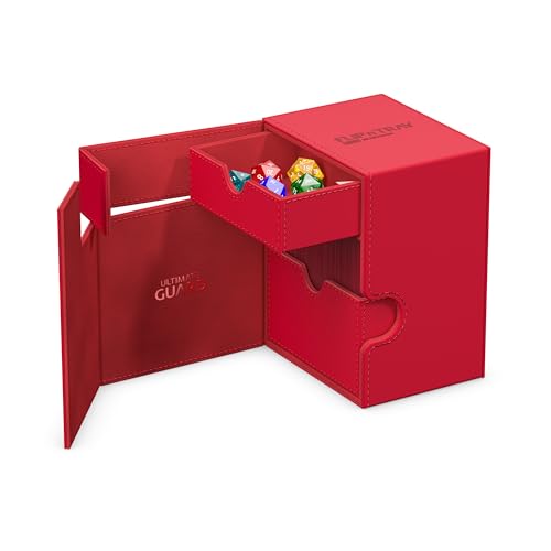 Ultimate Guard Flip'n'Tray 133+, Deck Case for 133 Double-Sleeved TCG Cards + Dice Tray, Red, Independent Magnetic Closure & Microfiber Inner Lining - color: Red, size: 133+