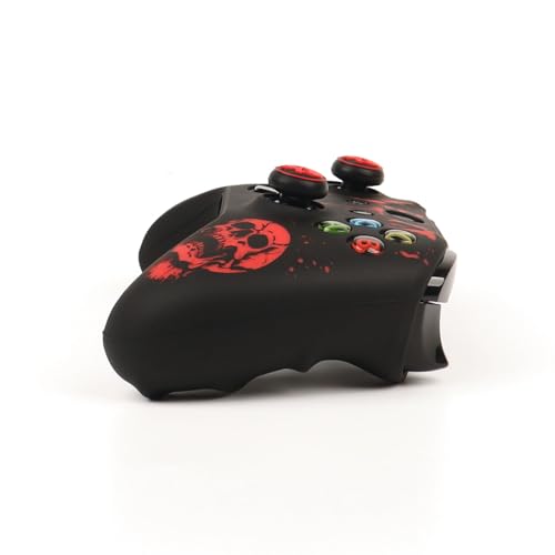 Skull Controller Skin Cover Compatible with Xbox one Controller, RALAN Protector Case, Customised Thumb Grips Caps - color: skull Black Red