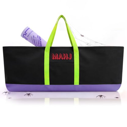Mahjong Bag for Tiles and Racks Empty American Mahjong Tiles Carrying Tote 31.5 x 12 x 4 Inch Canvas Tile Game Accessory Gift for Pusher Rack Mat Carrying, Case Only (Yellow and Black) - color: Yellow and Black