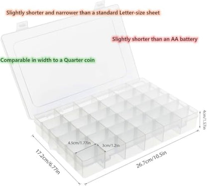 Umirokin Small Parts Organizer Box 2 Pack, 36 Grid Bead Organizer with Adjustable Dividers, Plastic Organizer Box for Screws, Jewelry Making, Craft Storage, Fishing Tackle, Clear Compartment Container - size: 36 Grids 2 Packs