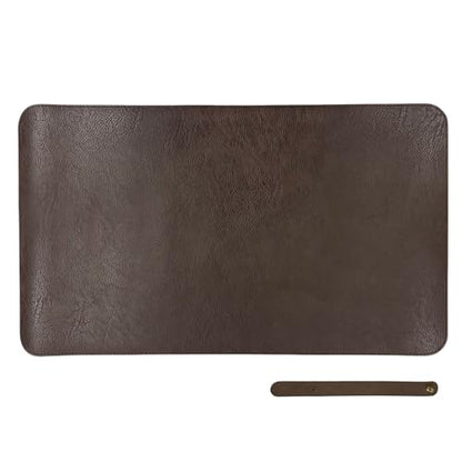 Faux Leather TCG Card Game Playmat, Dark Brown & Black | 13.8"x23.6", Fast Rebound, Waterproof & Easy Clean, Retro Texture with Strap, For MTG FAB, Multi-Function Desk Pad - color: Dark Brown & Black