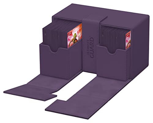 Ultimate Guard Twin Flip'n'Tray 160+, Deck Case for 160 Double-Sleeved TCG Cards + Dice Tray, Purple, Independent Magnetic Closure & Microfiber Inner Lining - color: Purple, size: 160+