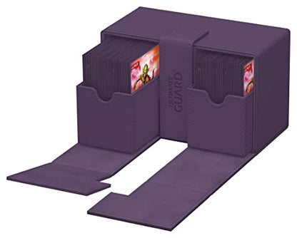 Ultimate Guard Twin Flip'n'Tray 160+, Deck Case for 160 Double-Sleeved TCG Cards + Dice Tray, Purple, Independent Magnetic Closure & Microfiber Inner Lining - color: Purple, size: 160+