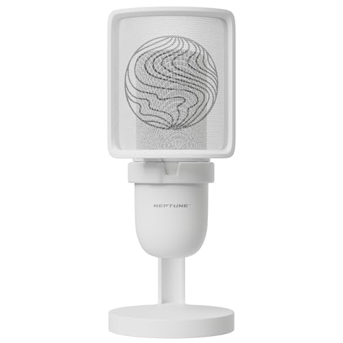 Neptune Sonus Gaming Microphone | Streaming Mic With Pop Filter for Vocal Clarity | Desktop Mic for Streaming, Gaming, Recording, & Podcast | PC Microphone With Type-C to USB Cable (White) - color: White