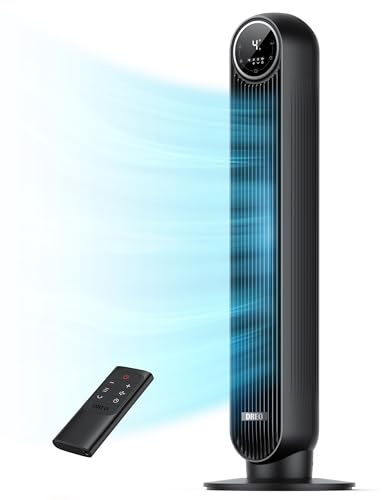 DREO Tower Fan for Bedroom, 28ft/s Velocity, 20dB Ultra Quiet, 8 Speeds | 2026 Upgraded DC Motor, 90° Oscillating, 4 Modes Standing Fan, Bladeless Fan for Indoors, Floor Fans with Remote, Black - color: Black, size: 36 inch