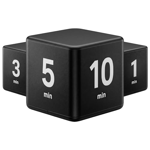 JOYIT Black Cube Timer 1 3 5 10 Minutes - Flip Countdown Visual Timer for Time Management, Kitchen, Workout, Study, Classroom, Office, Games - color: Black 1-3-5-10