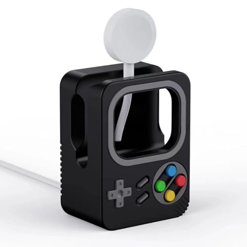 Retro Gaming iWatch Charger Stand for Ultra 2/SE/Series 10/9/8/7/6/5/4 | Stable Silicone Dock, Nostalgic Design, Nightstand Mode, Compact Charging Station (Sandstone Grey) - color: Sandstone Grey