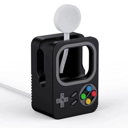 Retro Gaming iWatch Charger Stand for Ultra 2/SE/Series 10/9/8/7/6/5/4 | Stable Silicone Dock, Nostalgic Design, Nightstand Mode, Compact Charging Station (Sandstone Grey) - color: Sandstone Grey