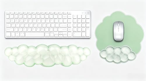 Mouse Pad with Wrist Rest, Soft Cloud Gel Keyboard Mouse Pad Set with Hand Wrist Support, Cute Non Slip Office Desk Accessories for Comfort/Pain Relief/Computer/Laptop (2Pc Green Cloud) - color: 2pc Green Cloud