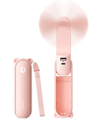 JISULIFE 3 IN 1 Portable Fan with Power Bank & Flashlight Featured | 19H Max Cooling, USB Rechargeable, Pocket-Sized Handheld Fan for Travel, Cruise, Concerts, Makeup, Summer Gifts for Women - color: Pink