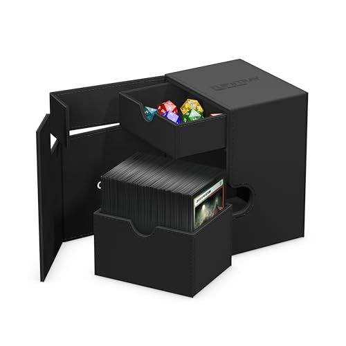 Ultimate Guard Flip'n'Tray 133+, Deck Case for 133 Double-Sleeved TCG Cards + Dice Tray, Black, Independent Magnetic Closure & Microfiber Inner Lining - color: Black, size: 133+