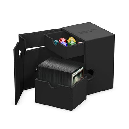 Ultimate Guard Flip'n'Tray 133+, Deck Case for 133 Double-Sleeved TCG Cards + Dice Tray, Black, Independent Magnetic Closure & Microfiber Inner Lining - color: Black, size: 133+