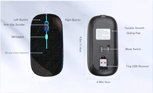 WREANU Wireless Bluetooth Mouse Rechargeable Laptop Mice with LED Lights Silent Slim Use(BT5.2 and 2.4G Portable USB Receiver)Dual Mode Computer Mouse for Laptop/iPad/Tablet/Apple/PC/Mac(Pearl Black) - color: Pearl Black