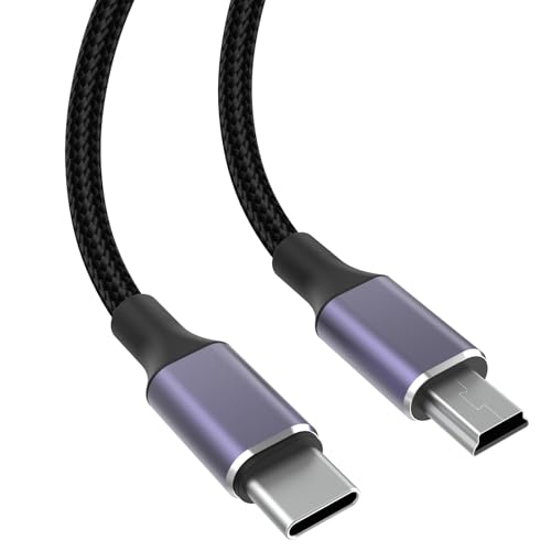 Replacement USB-C to Mini USB Charging Data Transfer Cable Cord Compatible with Canon EOS Rebel T5i T6 T6i T7i, PowerShot ELPH/Rebel/EOS Cameras , PS3 Controller, Dash Cam, for GoPro Hero 3+ 3.3FT