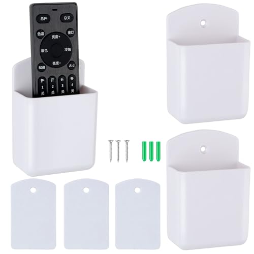 3 Pack Remote Control Holder Wall Mount, Adhesive Remote Holder with Screw Installation Storage Organizer for TV/Media/Air Conditioner Remotes For Home Office School White - color: White