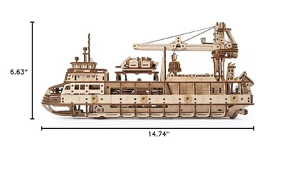 UGEARS Research Vessel 3D Wooden Puzzles for Adults - Wooden Model Kits for Adults Model Ship Kit for Adult Mechanical Model Kit Puzzle Brain Teaser Hobby Set Home Decoration