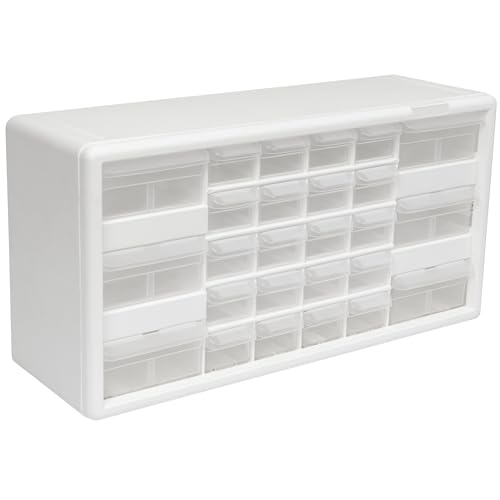 Akro-Mils 26-Drawer Plastic Drawer Storage Cabinet for Garage Organization, Bead Organizer, Building Bricks Storage, Teacher Toolbox, Makeup Organizer, 20" W x 6" D x 10" H, 10124 White - color: White, size: 26 Drawer, style: 1 Pack