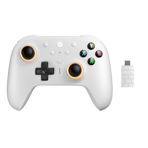 8Bitdo Ultimate 2 Wireless Controller for PC, Apple, Steam & Android, White | TMR Joysticks, Hall/Tactile Triggers, 8Speed 2.4G, 1000Hz Polling Rate, Motion Control, RGB Fire Ring, Charging Dock - color: White