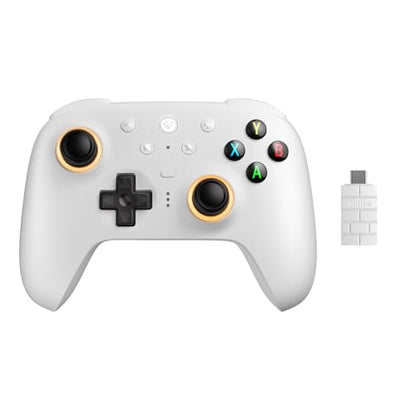 8Bitdo Ultimate 2 Wireless Controller for PC, Apple, Steam & Android, White | TMR Joysticks, Hall/Tactile Triggers, 8Speed 2.4G, 1000Hz Polling Rate, Motion Control, RGB Fire Ring, Charging Dock - color: White