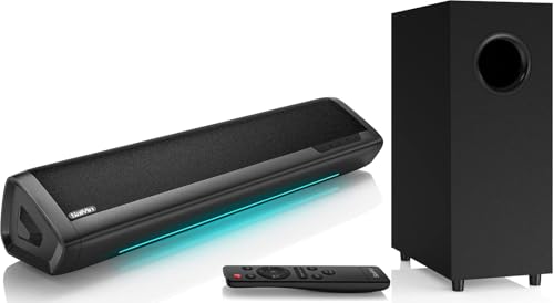 Saiyin Sound Bar with Subwoofer, Home Theater Surround System for TV PC | 5" Subwoofer, Dual Bass Reflex Ports, Support Optical/AUX/Bluetooth 5.3 Input, Adjustable Bass, With Volume Indicator