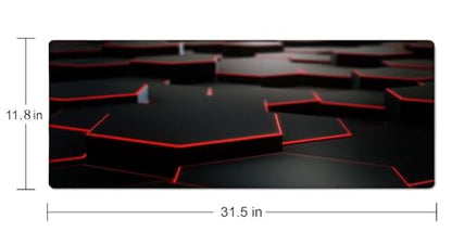 Gaming Mouse Pad Large, Keyboard Mouse Mat Desk Pad, Non-Slip Rubber Base with Stitched Edges Mousepad, 31.5X11.8 inch Abstract Black Hexagon Background with Red Line - color: Abstract Black Hexagon