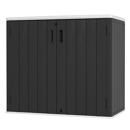 Mrosaa Large Outdoor Storage Box,Resin Sheds&Outdoor Storage Waterproof/Lockable,Outdoor Storage Cabinets for Balcony,Garage,Backyard (37Cu.ft-Black White) - color: 37Cu.ft-Black