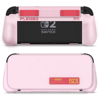 Plenbo FoldeX Switch 2 Grip Case with Detachable Flip Cover- Pastel Pink | Dockable Ergonomic Handheld Protective Hard Shell for Nintendo Switch 2, 3-Mode Compatible Joy-Con 2 Controller Grip - color: Pastel Pink