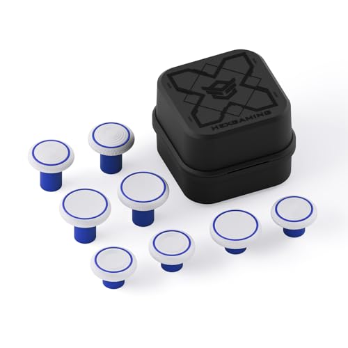 HEXGAMING 8-Pack Replacement Thumbsticks Caps, Blue White | 2 Height, Domed & Concave Grips, for Phantom & Ultimate Pro Controllers, Base Part NOT Included - color: Blue White