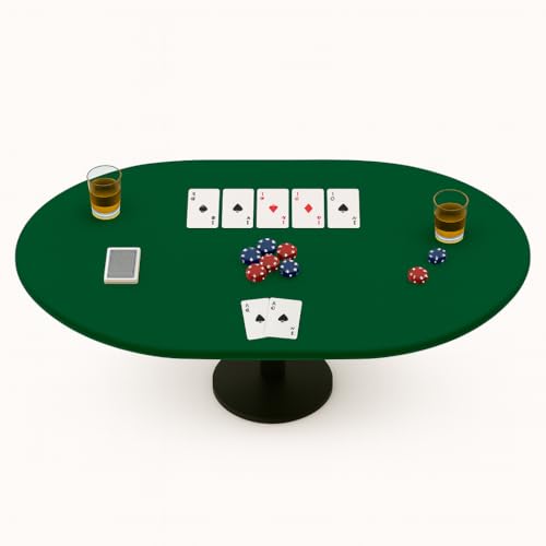 Felt Card Game Table Cover for Poker, Mahjong, Domino, Bridge and Board Game, Elastic Fitted Tablecloth for 48 x 68 Inch Oval Tables - Green - color: Green, size: 68" x 48" (Oval)