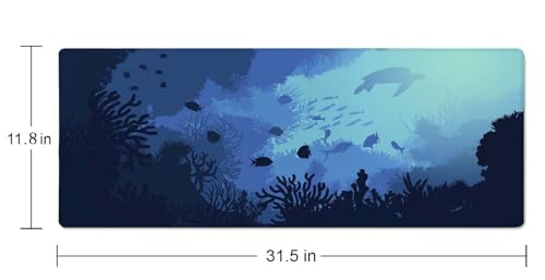 Blue Ocean Big Turtle Gaming Mouse Mat, XL 31.5 x 11.8 Inch Ocean Theme with Turtle Design, Extended Long Thin Desk Pad for Keyboard Mice, Thin Blue Mouse Pad - color: Blue Ocean Big Turtle