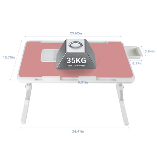 Adjustable Laptop Lap Desk with Cooling Fan USB Light for Adults 60x40cm,Pink - color: Pink+holder,60x40cm