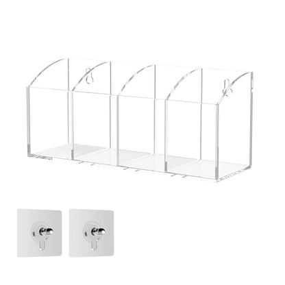 Acrylic Pen Holder Organizer 4 Compartments, Clear Makeup Brush Holder, No Drill Wall Mounting Pencil Holder for Office Accessories - size: 4 Compartments