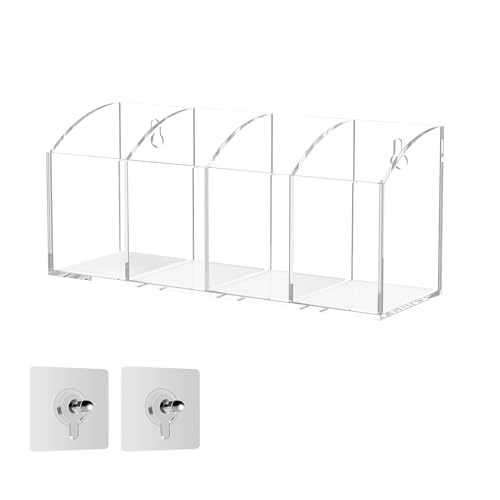 Acrylic Pen Holder Organizer 4 Compartments, Clear Makeup Brush Holder, No Drill Wall Mounting Pencil Holder for Office Accessories - size: 4 Compartments