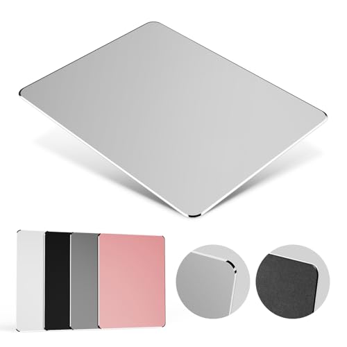 HONKID Hard Metal Mouse Pad for Desk for Apple Magic Mouse & Pro/Air Silver | Aluminum Solid Aesthetic Rigid Mouse Pad with Stable Rubber Base for Bed Couch Travel Firm Mousepad for Office Home Gaming - color: Silver, size: 9.1L x 7.1W inches