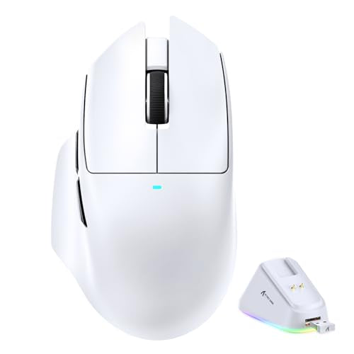 ATTACK SHARK V6 65g Wireless Gaming Mouse with RGB Magnetic Charging Dock, BT/2.4G Wireless/Wired Mouse 1K Polling, PixArt PAW3311 Sensor, 25K DPI, Programmable Gamer Mice for PC/Win/Mac (White) - color: White, size: Mouse
