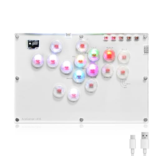 AceGamer Arcade Stick 16Keys All-Button Gamerfinger with Turbo Functions & Custom RGB,Arcade leverless Controller Street Fight for PC/Ps3/Ps4/Steam Game Keyboard-Supports Hot Swap & SOCD (White) - color: White