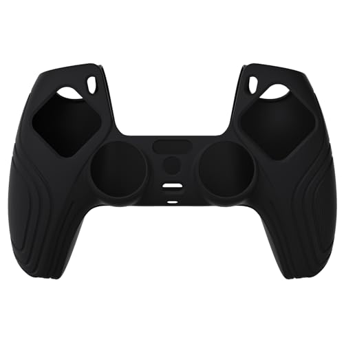 eXtremeRate PlayVital Samurai Edition Black Anti-Slip Controller Silicone Skin for ps5, Ergonomic Soft Rubber Protective Case for ps5 Controller with Black Thumb Stick Caps - color: Black