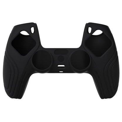 eXtremeRate PlayVital Samurai Edition Black Anti-Slip Controller Silicone Skin for ps5, Ergonomic Soft Rubber Protective Case for ps5 Controller with Black Thumb Stick Caps - color: Black