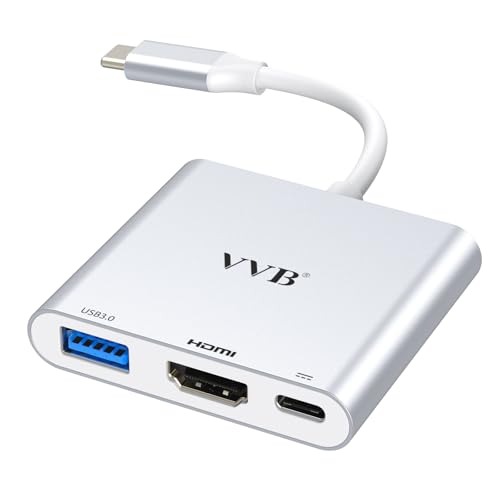 USB C to HDMI Adapter,USB-C Adapter Hub with 4K HDMI,USB3.0,Type C PD Charge Port 4K Multiport Digital AV Converter for iPad Pro/air,MacBook Pro/air,Tablet,Switch and More USBC Device - color: Silver