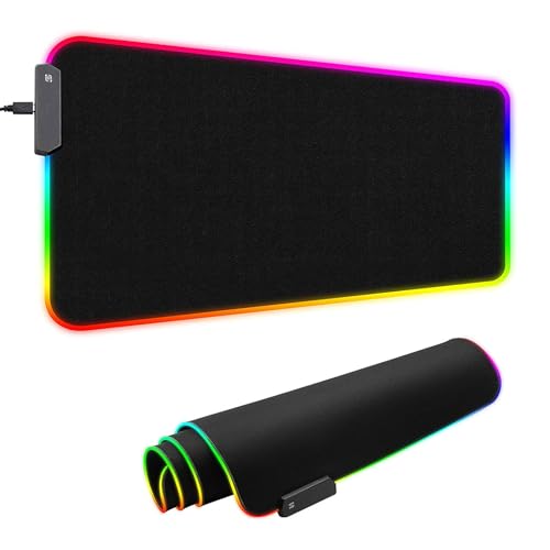 Extra Large RGB Gaming Mouse Pad, RGB Mousepad with 14 Lighting Modes, Extended LED Desk Mat for Keyboard and Mouse, 800 x 300mm Anti Slip Rubber Base with USB Powered