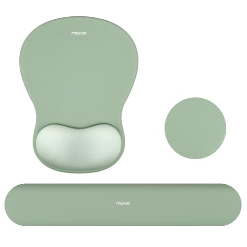 MOSISO Wrist Rest Support for Mouse Pad&Keyboard Set, Green | Curved Ergonomic Mousepad&Coaster Non-Slip Base Home/Office Pain Relief&Easy Typing Cushion with Soft Cloth&Silicone Lining - color: Green