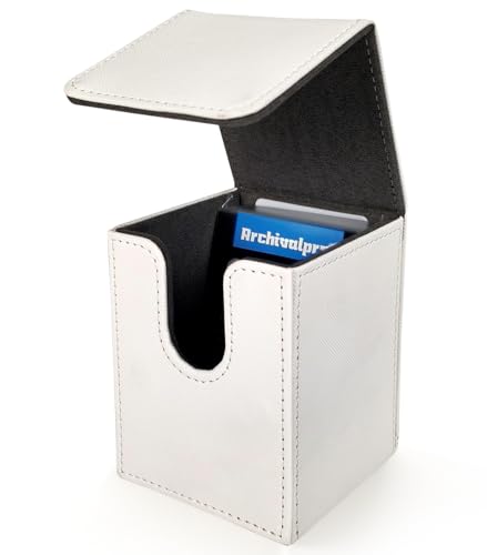 Card Deck Box for MTG Commander, Holds 100+ Double Sleeved TCG Cards, Magnetic Trading Card Storage Box with Card Sleeves(White) - color: White, size: 1 Box+100 Sleeves