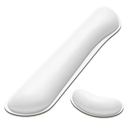 Dapesuom Keyboard Wrist Rest Set, Cute PU Leather Wrist Cushion for Computer Keyboard and Mousepad, Memory Foam Mouse Pad Rests Support with Non-Slip Base for Typing Pain Relief, Laptop, Ivory White - color: Ivory White, size: Keyboard Wrist Rest Set