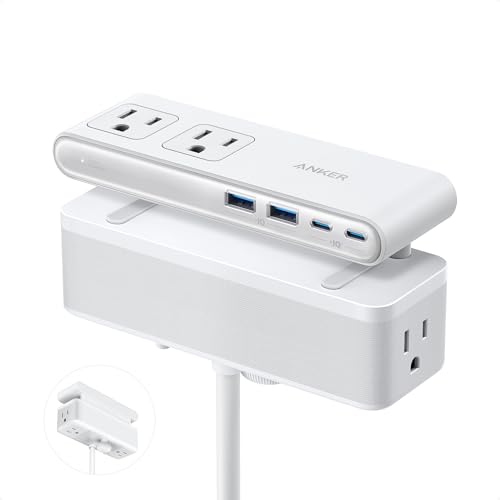 Anker Nano Power Strip, Desk Clamp, 70W Max, 1500J Surge Protector, 2 USB C | 6AC, Extension Cord, Outlet Extender Desk Organizer Gaming Accessories Home Office Essentials, Fit 0.6~1.8'' Tabletop Edge - color: White