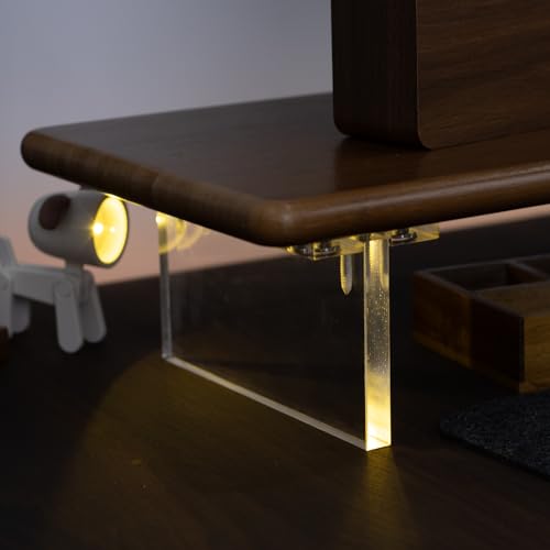 Bamboo Monitor Stand Riser, Brown Desk Shelf with Acrylic Legs | 31.5-Inch Wide, 3.3-Inch Clearance, Fits Monitor, Laptop, Printer and Speakers for Small Desks - color: Brown