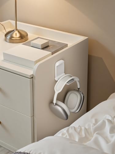 MAMUVIMO Headphone Stand, Headset Stand Foldable ＆ Sticky, Headphone Holder Hook Mount with Non-Slip Silicone, Adhesive Earphone Desk Hanger Clip Space-Saving for Airpods Max, All Earphones-White - color: White, size: 1 Pack